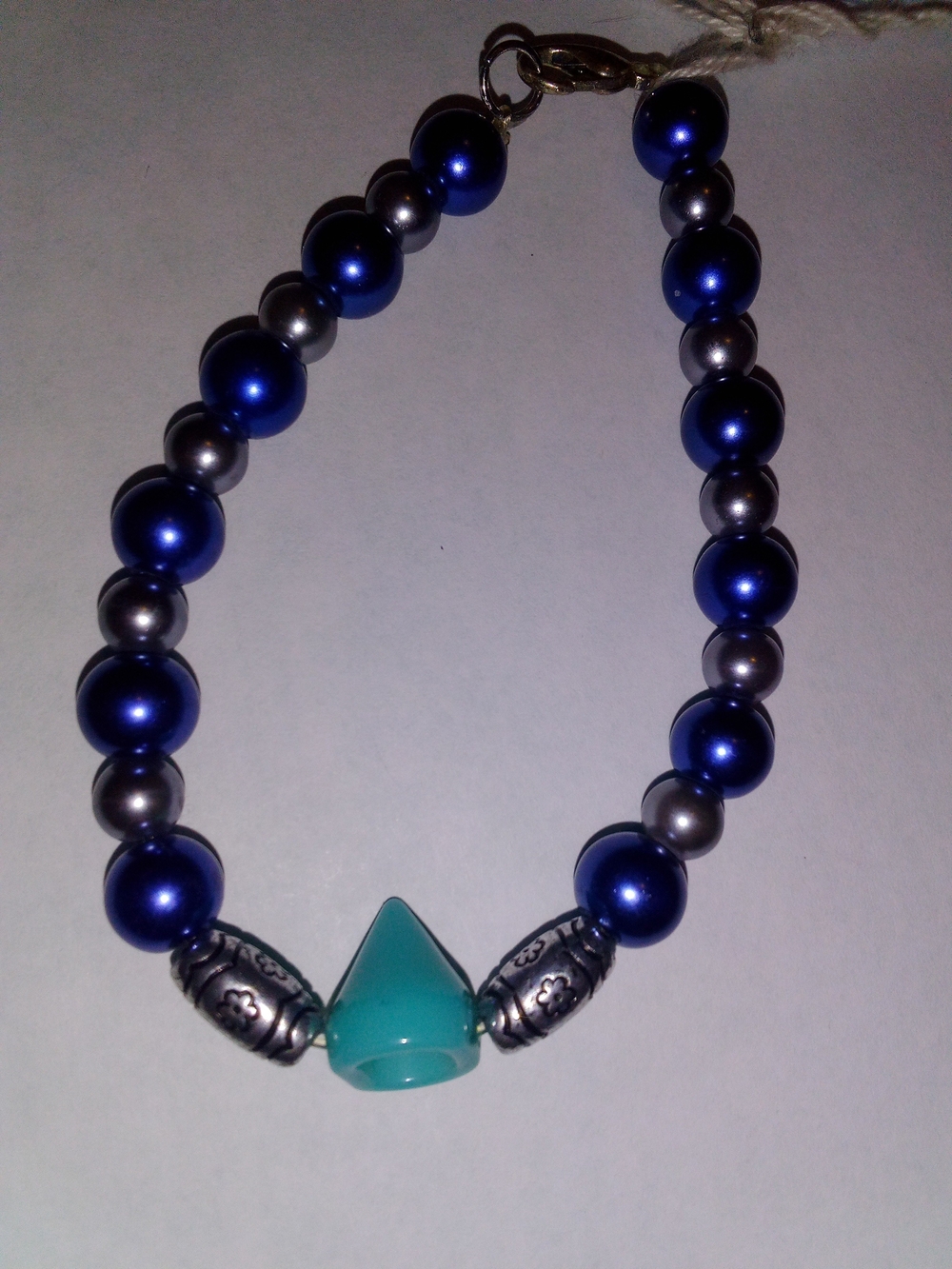 Blue and Silver Beaded Bracelet with Teal Accent